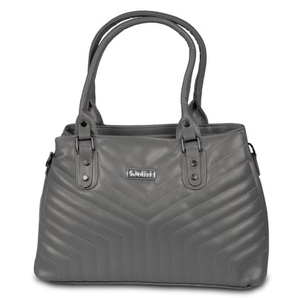 Jothi Arrowyn Premium Womens Handbag | 3-Compartment Quilted Synthetic Leather Tote | Semi-Gloss Finish | Water-Resistant | Soft Base | Grey
