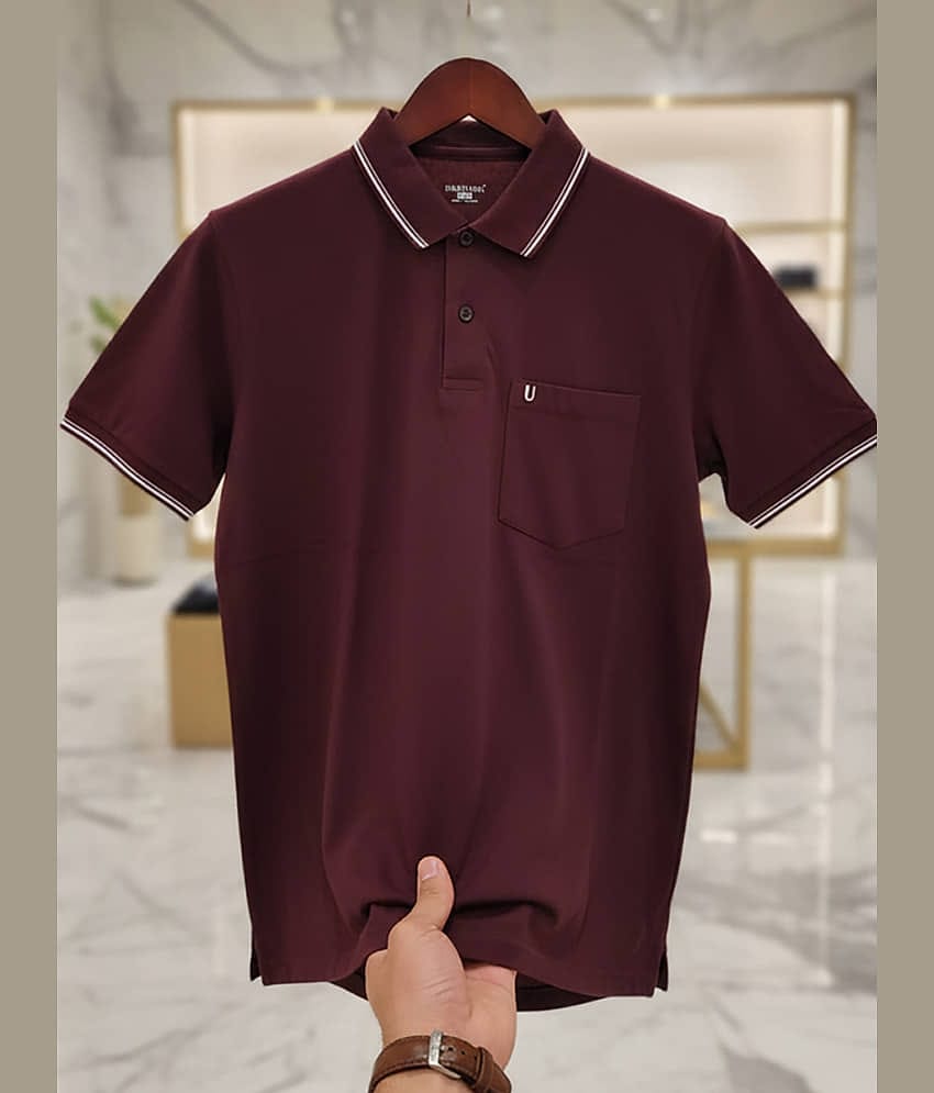 UNIBERRY Men Cotton Blend Regular Fit Solid Polo T Shirt ( Maroon )