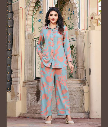 VIBE VISION Women Printed Shirt With Trousers Co-Ord Set ( Teal )