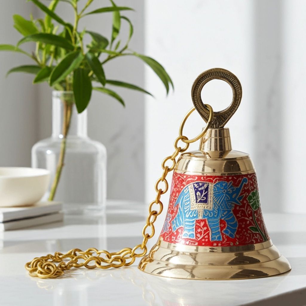 Brass Hanging Temple Pooja Bell, Bell Red Color, Height : 6.5 Inch (FMAS514 A)