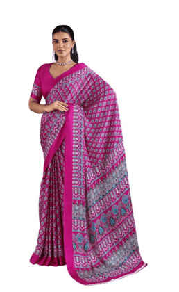 womens satin crepe printed saree with unstitched blouse 5mtr pink pid65067 womens satin crepe printed saree with unstitched blouse 5mtr pink pid65067