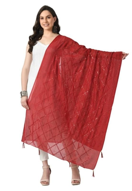 Women's Chanderi Self Degine Dupatta (Maroon)-PID51275