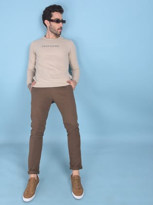 Brown Stretchable Trousers-30 / Brown
