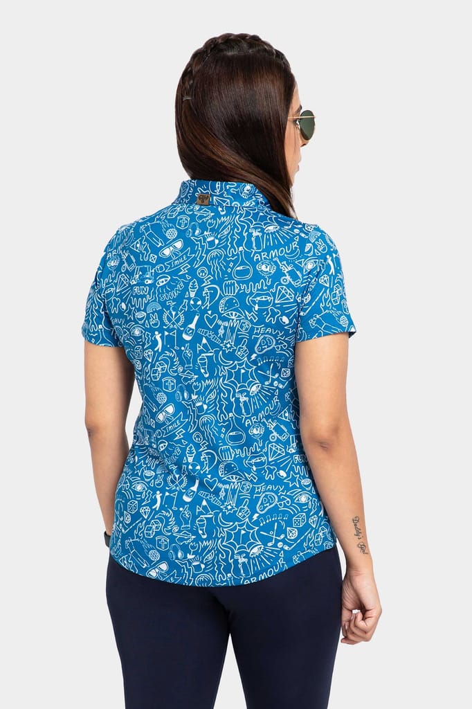 Blue Doodle Women AH Polo Shirt