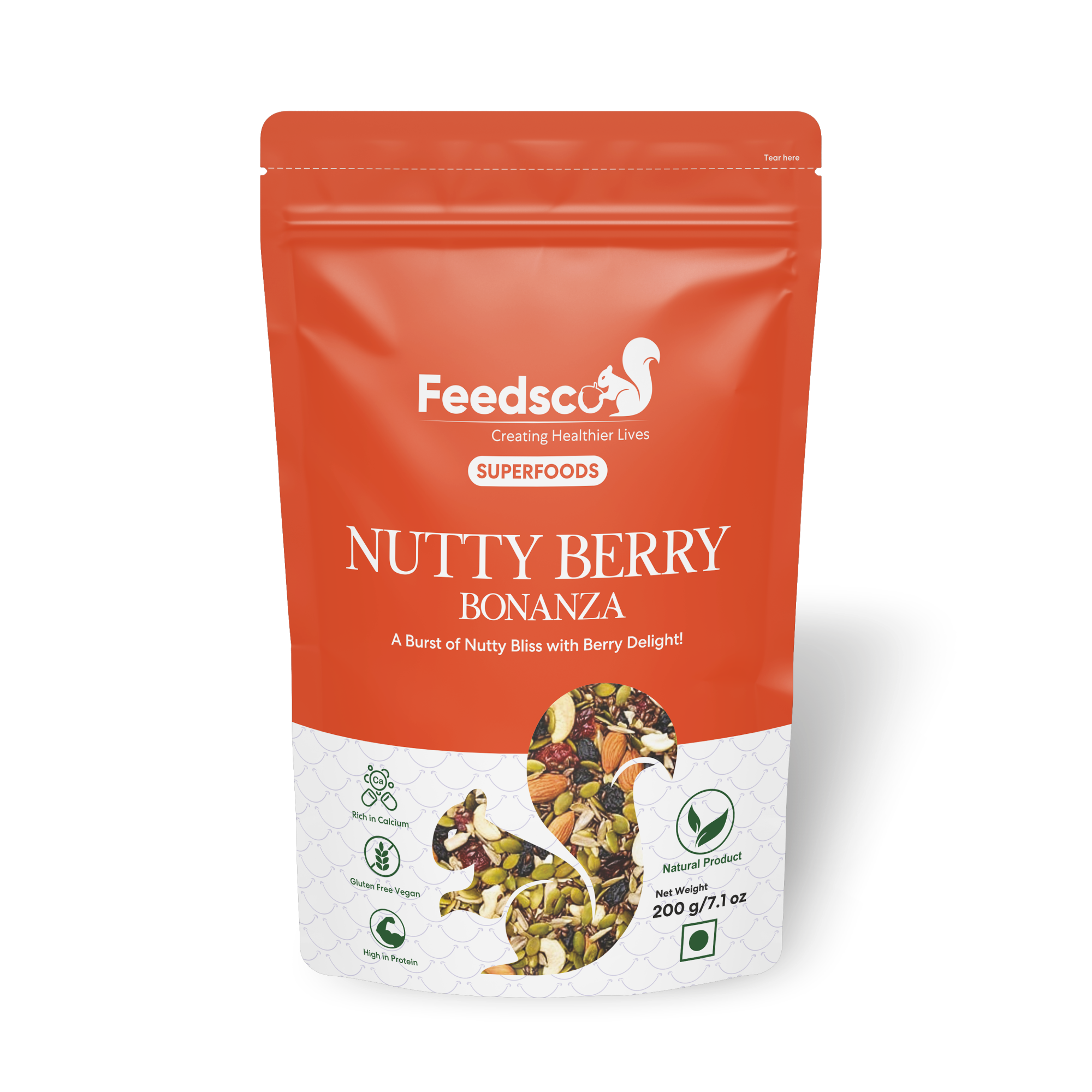Feedsco Nutty Berry Bonanza Mixed Nuts, Seeds, and Berries - 200g -Pack of 1, Healthy Snacks, Fresh & Nutritious Nutmix for Eating