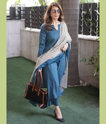 YAGNIK FASHION Rayon Printed Kurti With Pants Women's Stitched Salwar Suit - Light Blue ( Pack of 1 )