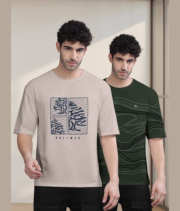 BULLMER Pack of 2 Cotton Blend Oversized Fit Men's T-Shirt ( Beige )