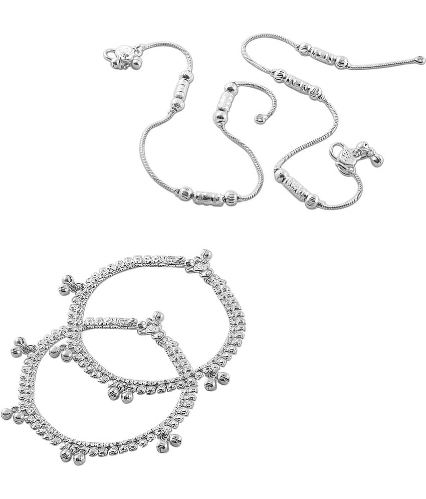 HEER COLLECTION - Silver Anklets ( Pack of 2 )