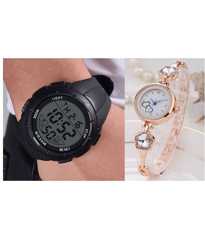 Black 5.11 M Silicon Digital with white stone Blossom Design Ethnic rose gold Bracelet women analog watch