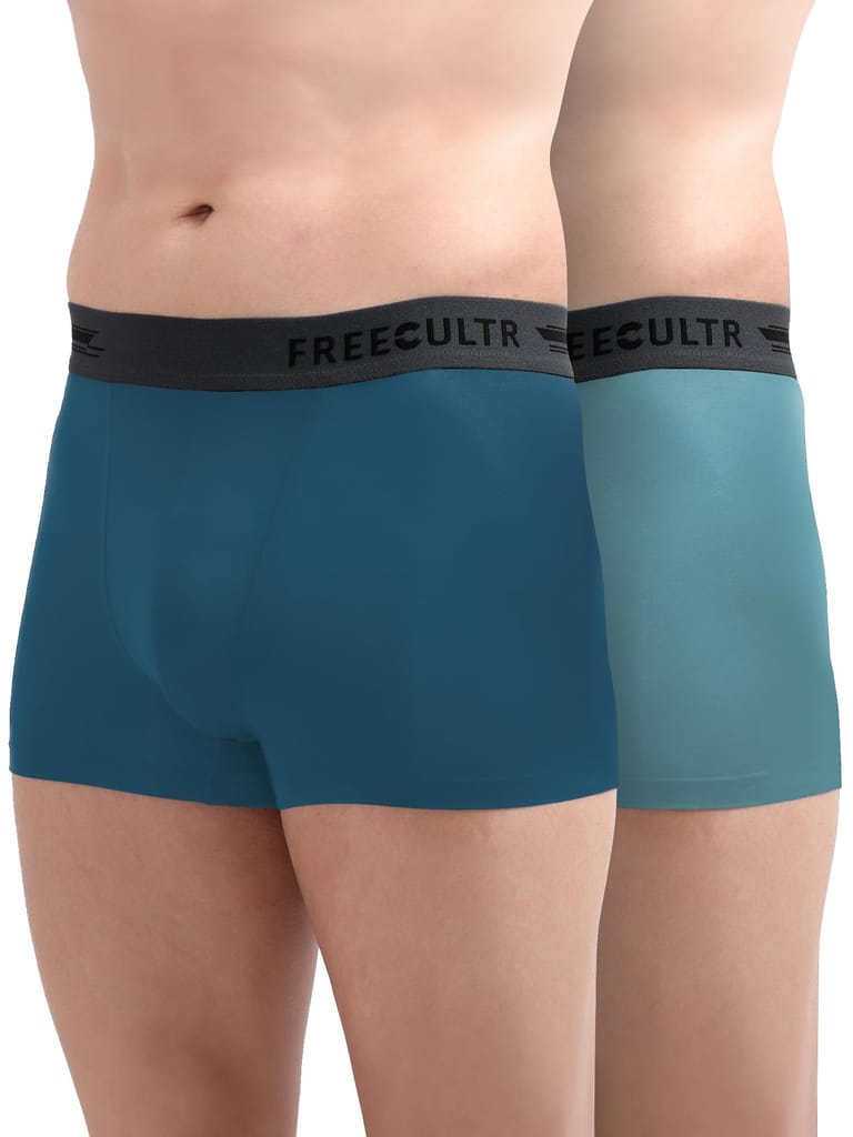 Freecultr Men's Underwear Anti Bacterial Micromodal Airsoft Trunk - Non Itch No Chaffing Sweat Proof -  Pack of 2-Midnight Blue,Martini Blue