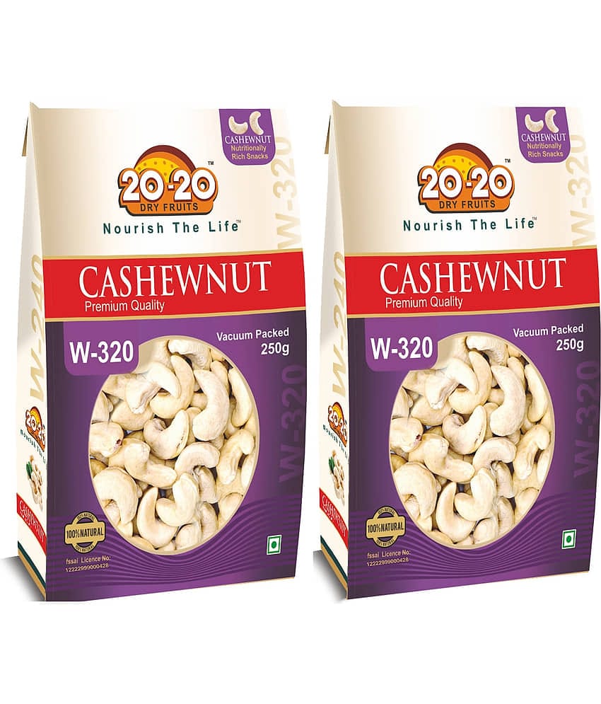 20-20 Dry Fruits Cashew nut (Kaju),Drum Roasted Cashews 500 g Pack of 2