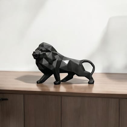A Prowling Lion With A Modern Geometric Shape Showpiece Best For Gifting Office Home Decor H- 15 cm-Poly Resin / Black