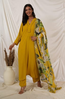 Mustard  Yellow  Floral Dupatta