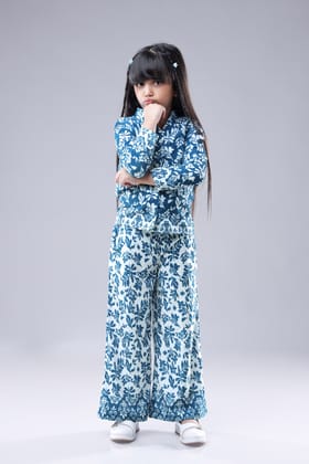 Seamless Royal Floral Shirt And Pant Co-Ord Set For Girls-1 Year / Cerulean Blue / KSH0072-DPVT0014-SHIRT-[65%]-1.3 MTR-NIL-NIL-NIL-NIL-THB013-FS001-NIL-BT046-5-NIL-NIL||KBT005-DPVT0015-BOTTOM-[6