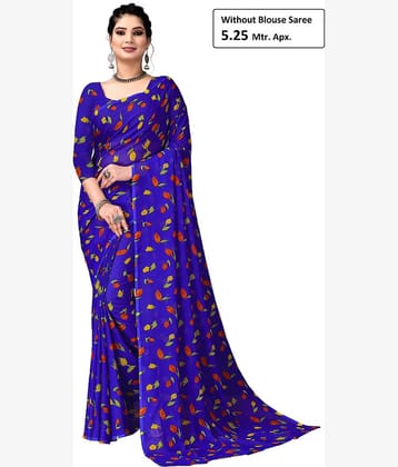 Kanooda Prints Georgette Printed Saree With Unstitched Blouse Piece ( Blue )