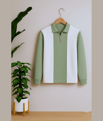 Try This Cotton Blend Polo Collar Men's Sweatshirt - Sea Green ( Pack of 1 )