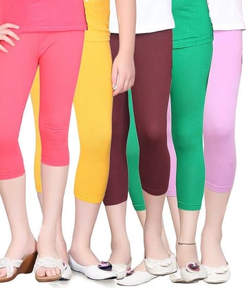 Sini Mini Pack of 5 Girls Cotton Capris ( Multicolor )