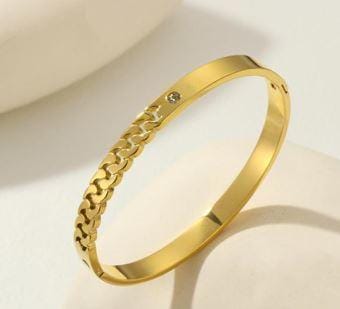 Stainless Steel Gold Plated Chain Link Kada- STKD 4889