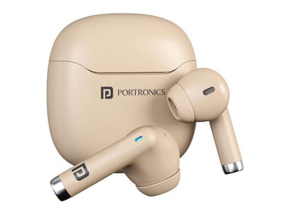 Portronics Twins S18 Pro in Ear TWS Earbuds with 30H Playtime, in Built HD Mic, Game/Music Mode, 13mm Dynamic Driver, Low Latency, Touch Control, Type C Fast Charging, Light Weight, Comfy Fit - Beige