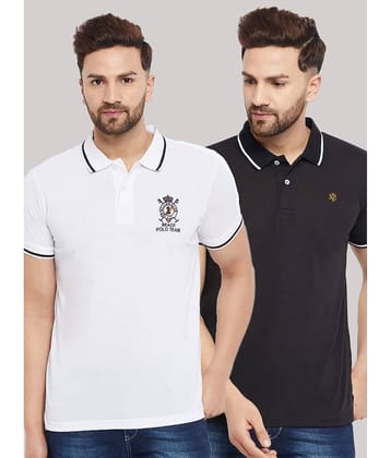 The Million Club Pack of 2 Cotton Blend Regular Fit Solid Half Sleeves Men's Polo T Shirt ( White )