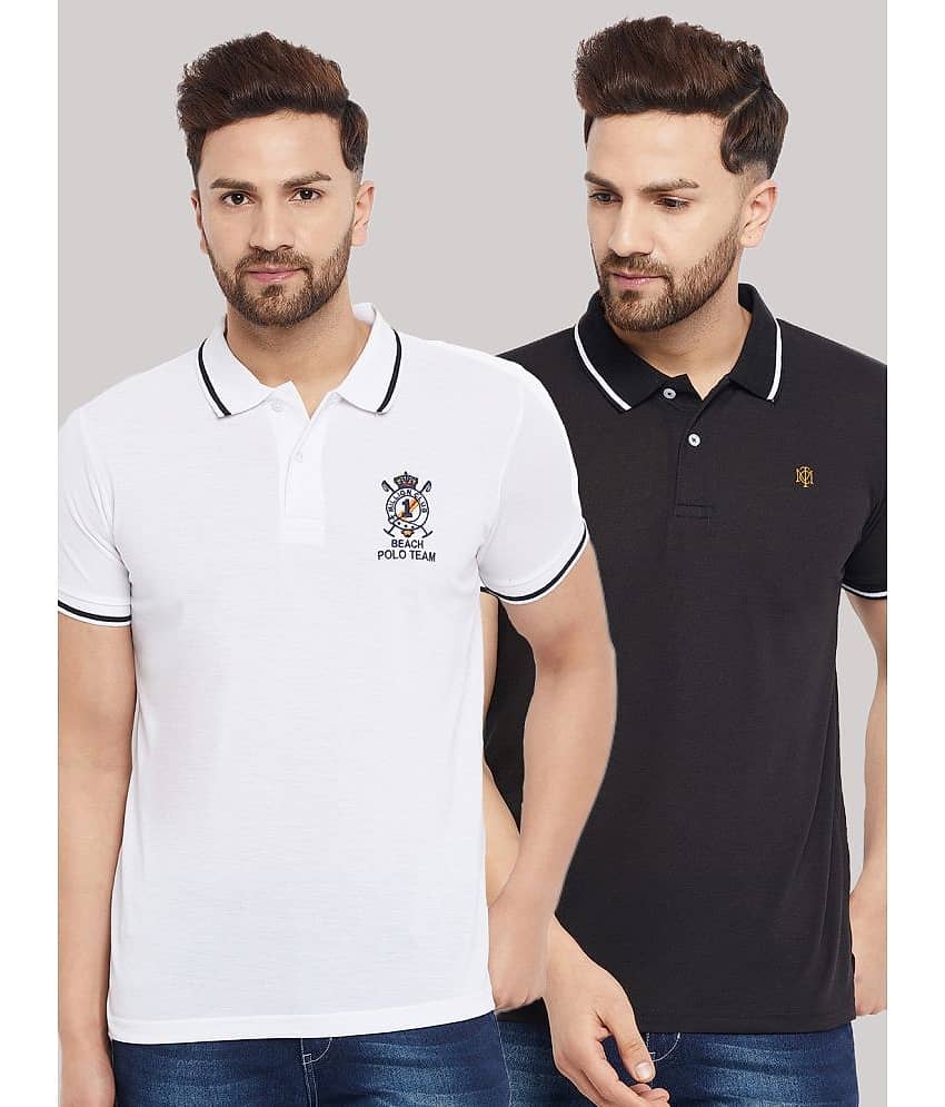 The Million Club Pack of 2 Cotton Blend Regular Fit Solid Half Sleeves Men's Polo T Shirt ( White )