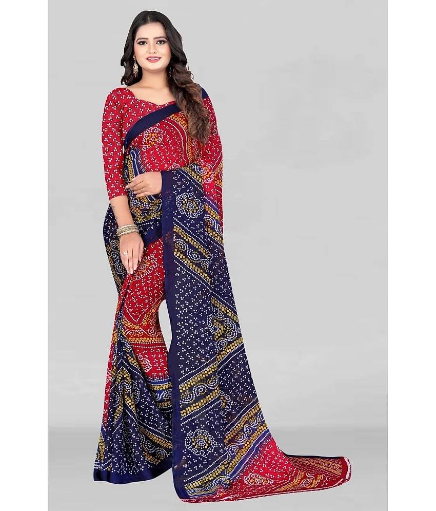 LEELAVATI Georgette Printed Saree With Unstitched Blouse Piece ( Red )