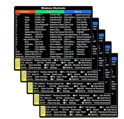 Laptop Shortcut Key Sticker for Windows, Excel, and Word, Compact Productivity Chart