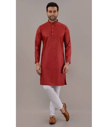 MOUDLIN Maroon Cotton Blend Regular Fit Men's Kurta Pyjama Set ( Pack of 1 )