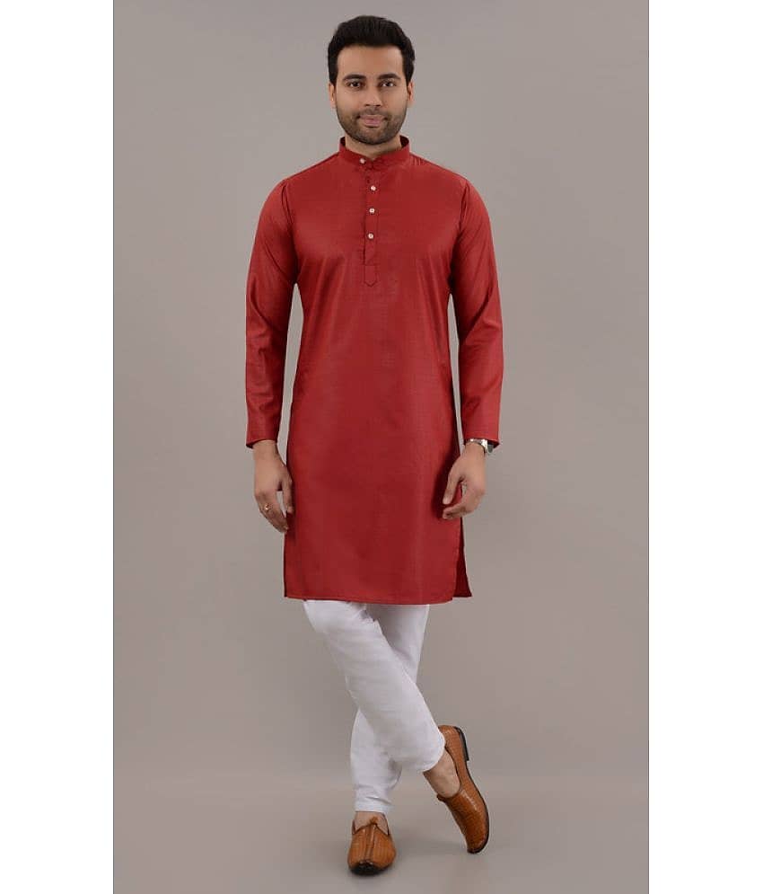 MOUDLIN Maroon Cotton Blend Regular Fit Men's Kurta Pyjama Set ( Pack of 1 )