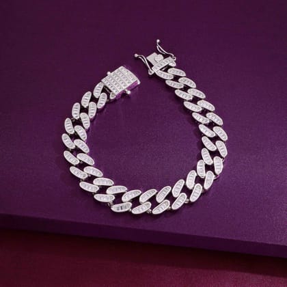 Men’s Trendy Link Zircon Silver Bracelet-White Stone / Silver / 8 Inches