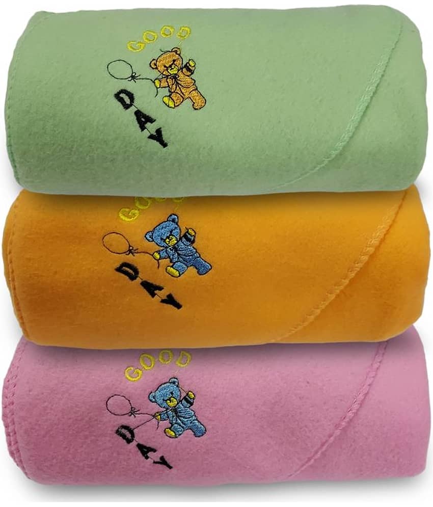 BELLO TOKO - Multi-Colour Cotton Blend Baby Crib Blanket ( Pack of 3 )