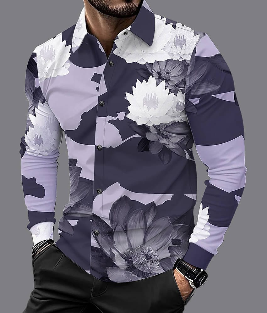 Eyebogler Polyester Regular Fit Printed Full Sleeves Men's Casual Shirt - Purple ( Pack of 1 )
