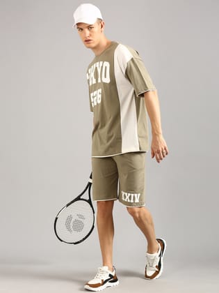 Olive Printed Relaxed Fit Co-Ords Set-S