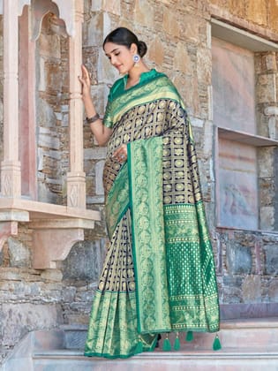 Benarasi Woven Saree-Blue & Green