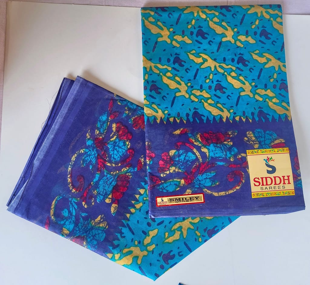 Blue and Green Floral Printed Cotton Fabric