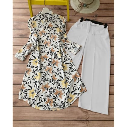 A Stylish Women's Outfit Featuring a Floral Print Kurti with Palazzo by GlamaStitch-M