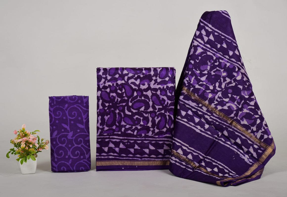 EXCLUSIVE HAND BLOCK PRINT CHANDERI SILK SUIT SET