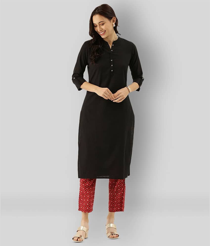 Divena - Black Cotton Women's Straight Kurti