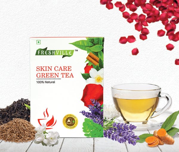 Freshville Skin Care Green Tea Bags 15 Bags Natural Herbal Blend for Glowing Skin and Immunity Support 30gram