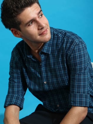 Blue Check Semi Casual Full Sleeve Shirt-S