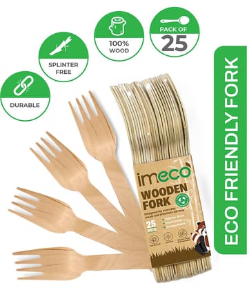 IMECO 160mm Wooden Disposable Forks (Set of 25) | Food-Grade, Splinter-Free