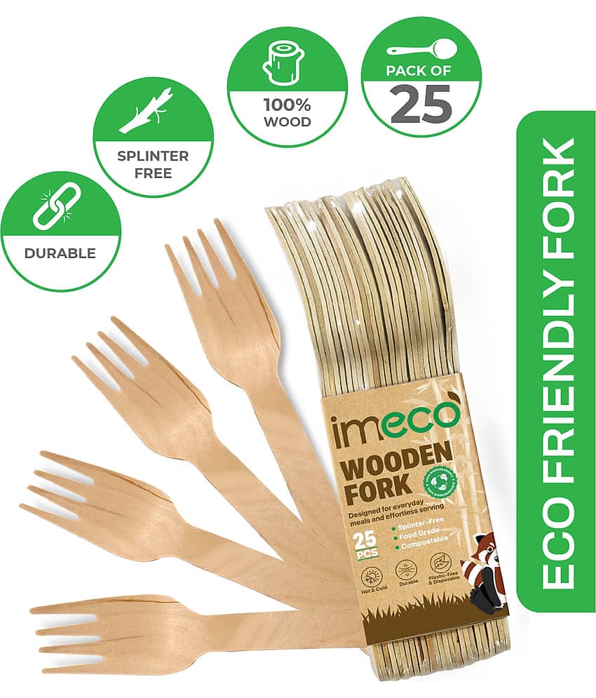 IMECO 160mm Wooden Disposable Forks (Set of 25) | Food-Grade, Splinter-Free