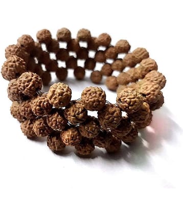 RUDRADIVINE Brown Wooden Stretchable 5 Mukhi Rudraksha Beads Bracelet for Men and Women