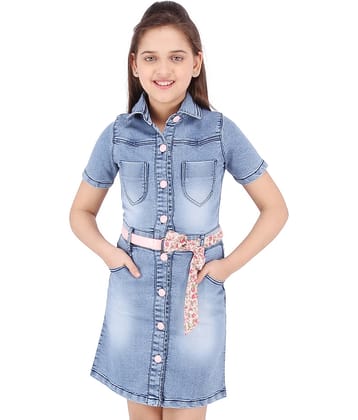Cutecumber - Blue Denim Girl's Shirt Dress ( Pack of 1 )