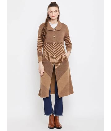 zigo Women Woollen Shirt Collar Cardigan ( Brown )