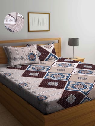 Multicoloured Ethnic Motifs 300 TC King Bedsheet with 2 Pillow Covers