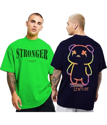 Leotude Pack of 2 Cotton Blend Oversized Fit Men's T-Shirt ( Navy Blue )