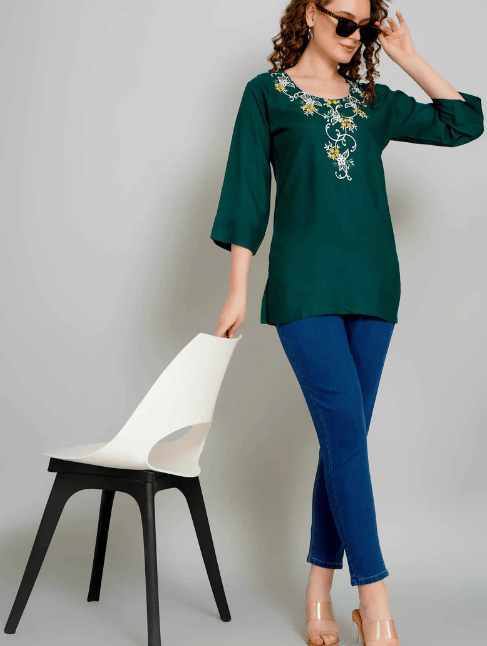 Sufiana Green Short Kurti for Women - Stylish Tunic for Every Occasion
