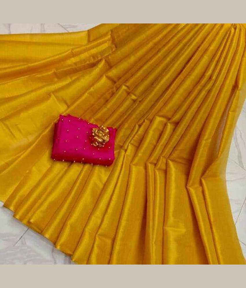 Shree Gullak Silk Art Silk Solid Saree With Stitched Blouse ( Yellow )