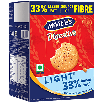 Mcvities Digestive Light Biscuits - 33% Lesser Fat, High In Fibre, Goodness Of Whole Wheat, 200 g